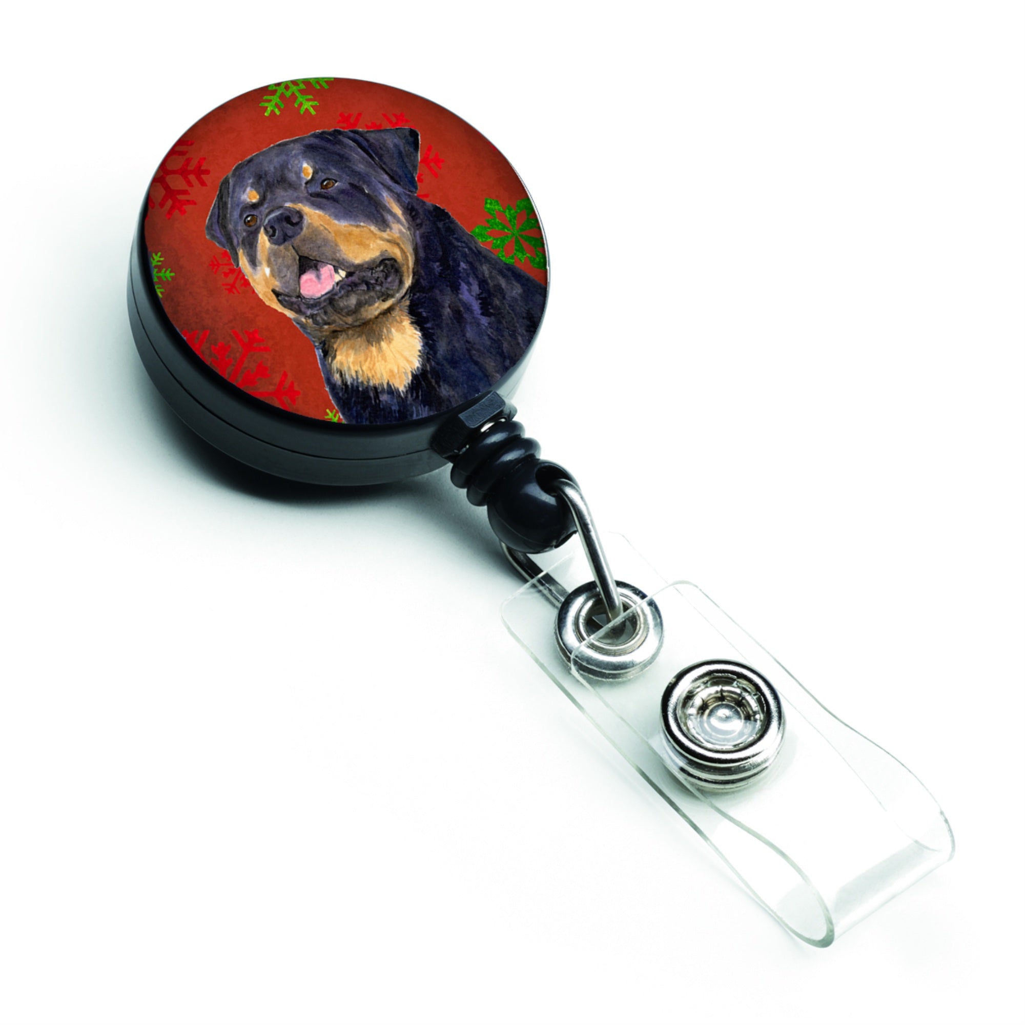 Caroline'S Treasures Rottweiler Red & Green Snowflakes Christmas Retractable Badge Reel, Multicolor (Ss4731Br)