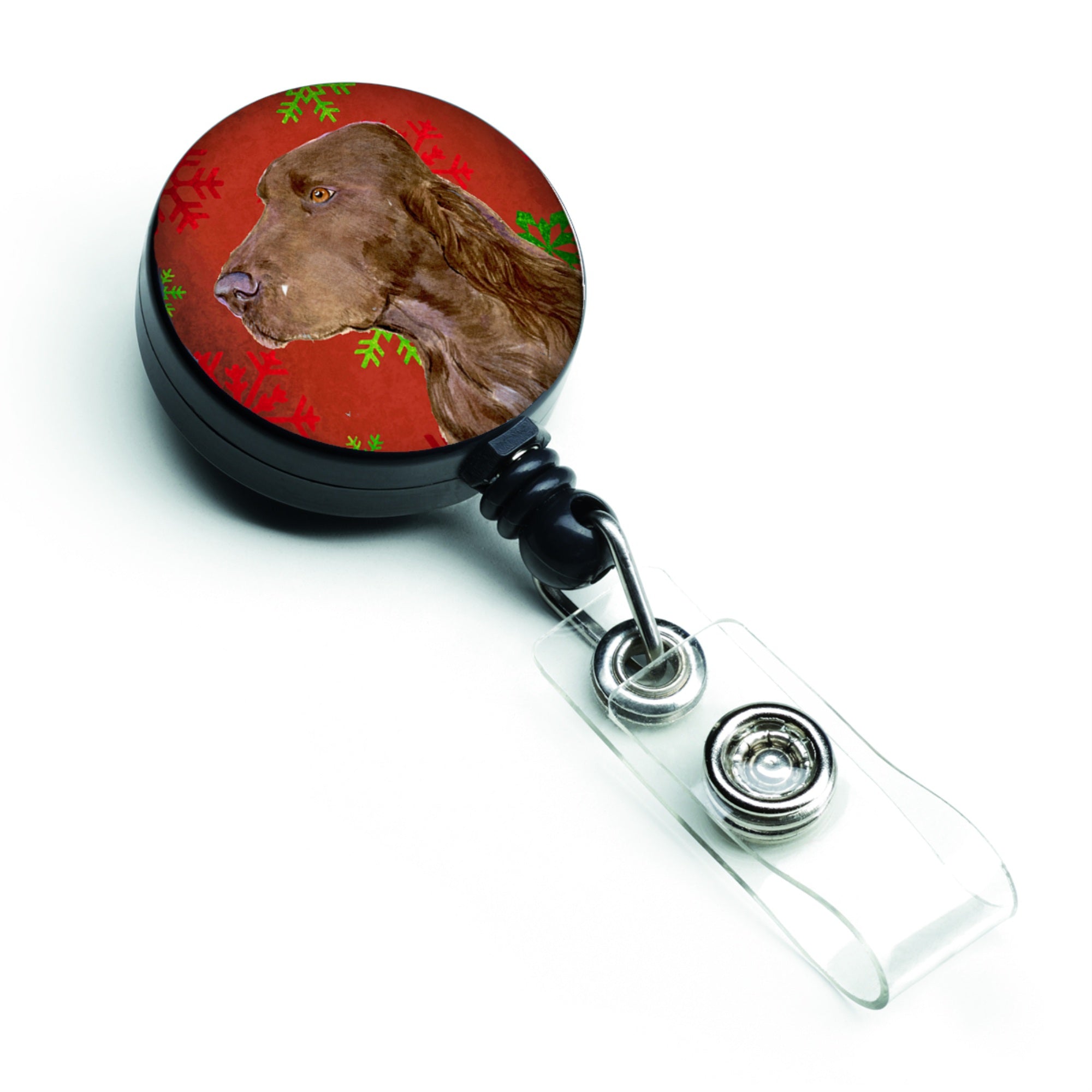 Caroline'S Treasures Field Spaniel Red & Green Snowflake Christmas Badge Reel, Multicolor (Ss4732Br)