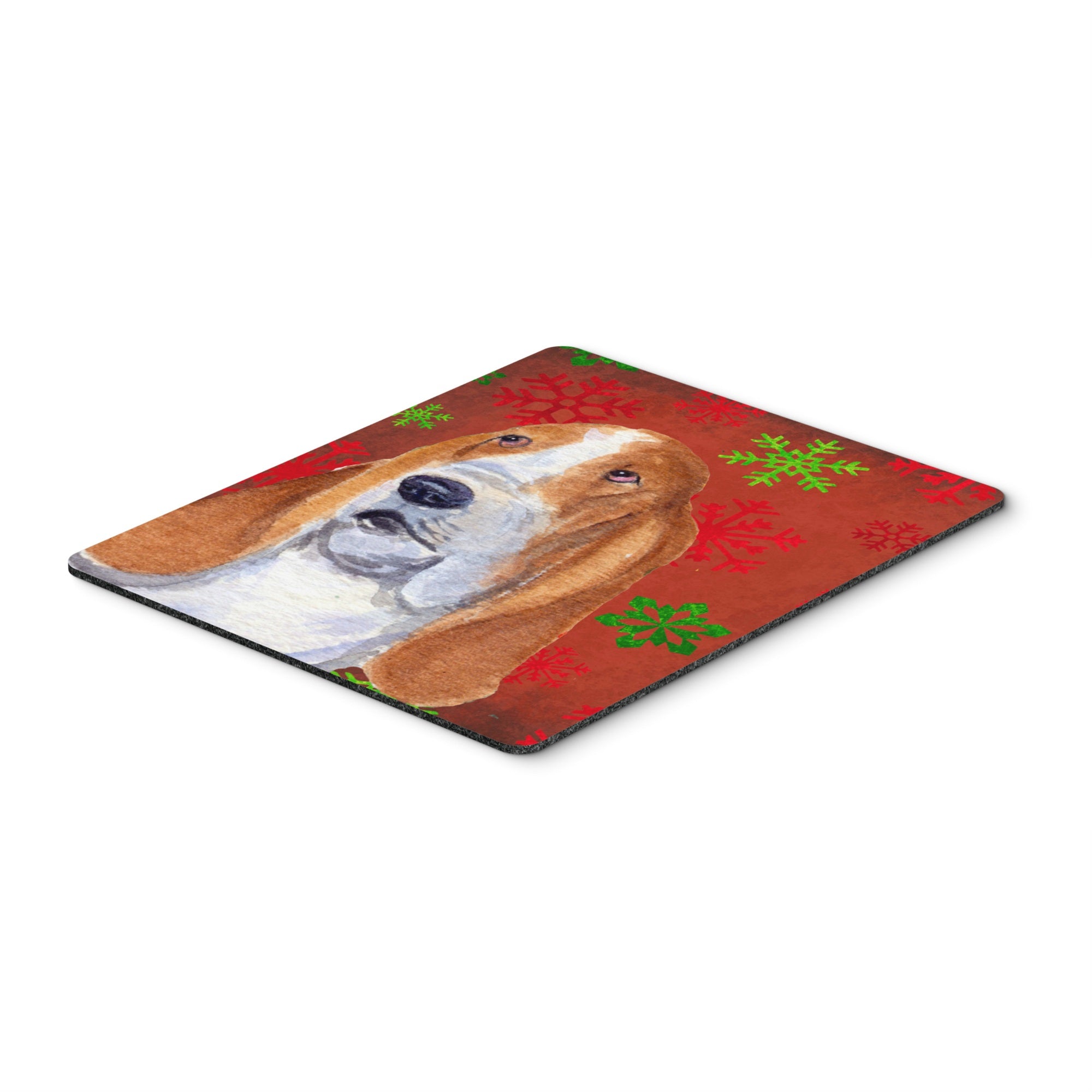 Caroline'S Treasures Basset Hound Red & Green Snowflakes Christmas Mouse Pad/Hot Pad/Trivet (Ss4735Mp)
