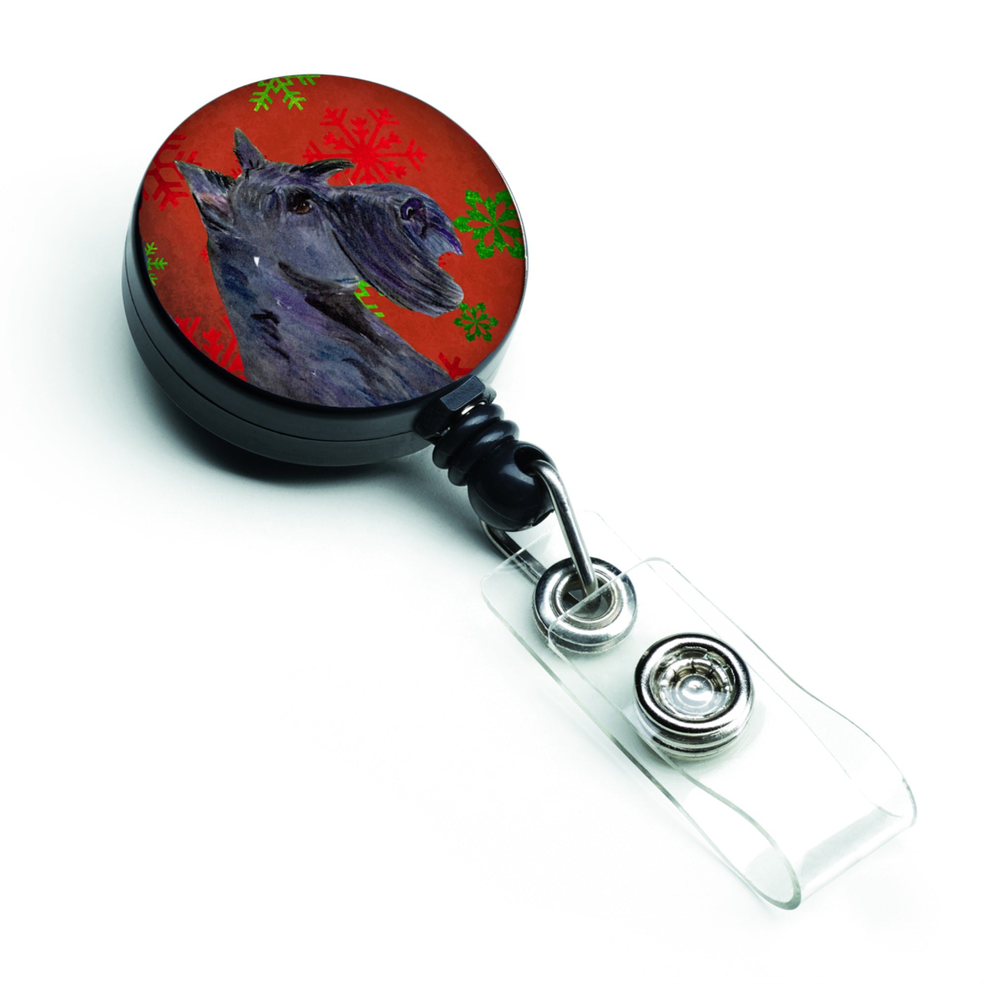 Caroline'S Treasures Scottish Terrier Red & Green Snowflake Christmas Badge Reel, Multicolor (Ss4736Br)