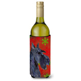 Scottish Terrier Red And Green Snowflakes Holiday Christmas Wine Bottle Beverage Insulator