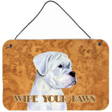 Caroline'S Treasures White Boxer Wipe Your Paws Aluminum Metal Wall Or Door Hanging Prints, 8 X 12