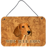 Caroline'S Treasures Red Dachshund Wipe Your Paws Aluminum Metal Wall Or Door Hanging Prints, 8 X 12