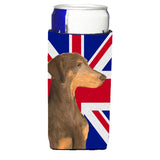 Doberman Natural Ears With English Union Jack British Flag Ultra Beverage Insulators For Slim Cans Ss4921Muk