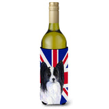 Papillon With English Union Jack British Flag Wine Bottle Beverage Insulator Hugger Ss4947Literk
