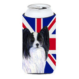 Papillon With English Union Jack British Flag Tall Boy Beverage Insulator Hugger Ss4947Tbc