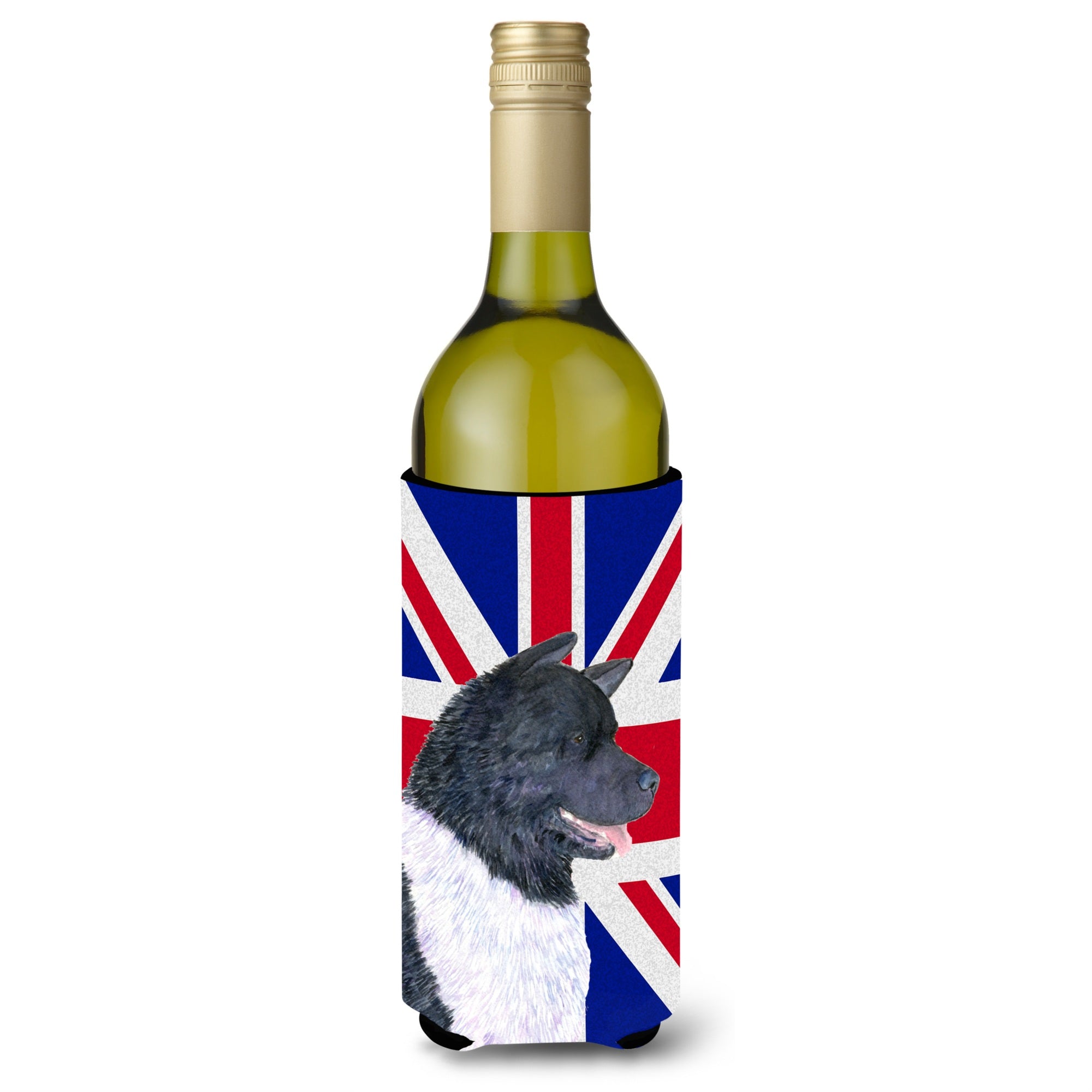Akita With English Union Jack British Flag Wine Bottle Beverage Insulator Hugger Ss4963Literk
