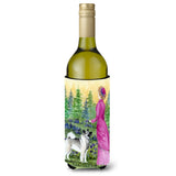 Lady With Her Norwegian Elkhound Wine Bottle Beverage Insulator Beverage Insulator Hugger