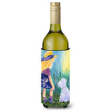 Little Girl With Westie Wine Bottle Beverage Insulator Beverage Insulator Hugger