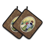 Caroline'S Treasures Little Boy With His Golden Retriever Pair Of Pot Holders Ss8530Pthd, 7.5Hx7.5W, Multicolor
