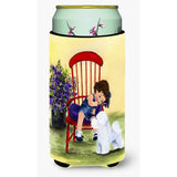 Little Girl With Her Bichon Frise Tall Boy Beverage Insulator Beverage Insulator Hugger