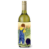 Little Boy With His Pomeranian Wine Bottle Beverage Insulator Beverage Insulator Hugger