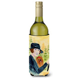 Lady Driving With Her Yorkie Wine Bottle Beverage Insulator Beverage Insulator Hugger
