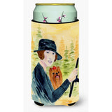 Lady Driving With Her Yorkie Tall Boy Beverage Insulator Beverage Insulator Hugger