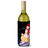 Golden Retriever With Snowman In Red Hat Wine Bottle Beverage Insulator Beverage Insulator Hugger Ss8579Literk