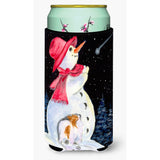 Snowman With Papillon Tall Boy Beverage Insulator Beverage Insulator Hugger