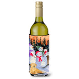 Snowman With Golden Retriever Wine Bottle Beverage Insulator Beverage Insulator Hugger Ss8989Literk