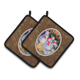 Caroline'S Treasures Snowman With Golden Retriever Pair Of Pot Holders Ss8989Pthd, 7.5Hx7.5W, Multicolor