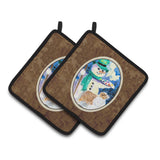 Caroline'S Treasures Snowman With Australian Shepherd Pair Of Pot Holders Ss8996Pthd, 7.5Hx7.5W, Multicolor