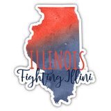 Illinois Fighting Illini Watercolor State Die Cut Decal 2-Inch 4-Pack
