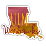University Of Louisiana Monroe Watercolor State Die Cut Decal 2-Inch 4-Pack