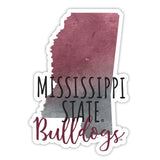 Mississippi State Bulldogs Watercolor State Die Cut Decal 2-Inch 4-Pack
