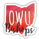 Ohio Wesleyan University Watercolor State Die Cut Decal 2-Inch 4-Pack