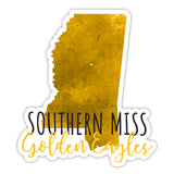 Southern Mississippi Golden Eagles Watercolor State Die Cut Decal 2-Inch 4-Pack
