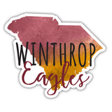 Winthrop University Watercolor State Die Cut Decal 2-Inch 4-Pack
