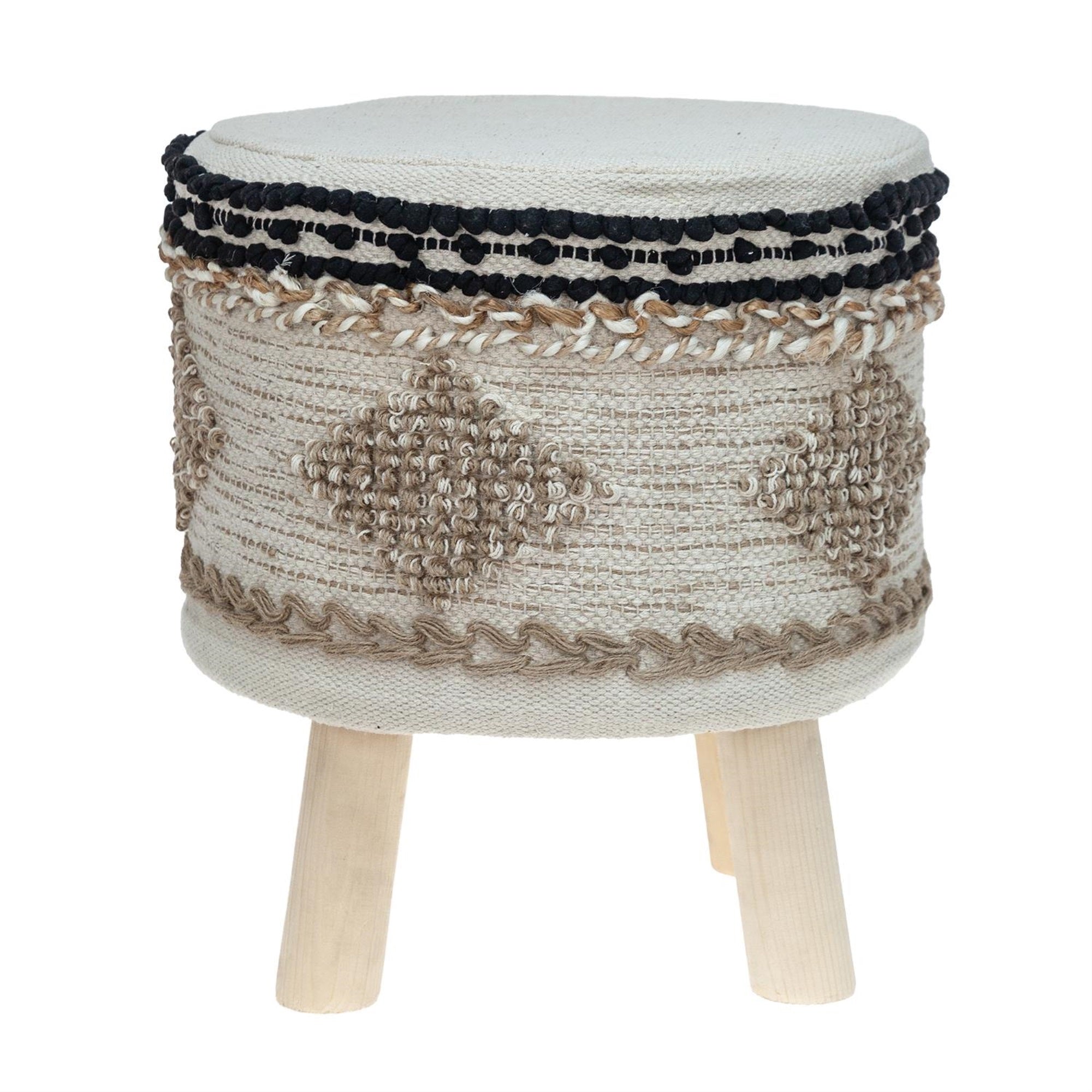 Parkland Collection Guroom Transitional Beige Cotton Wooden Stool