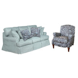 Sunset Trading Horizon 2 Piece Living Room Set | Ocean Blue Performance Fabric Slipcovered Sofa | Seascape Manual Recliner With