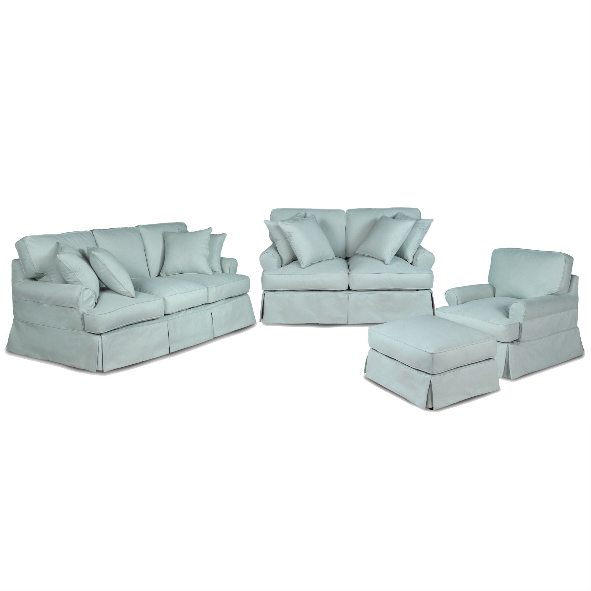 Sunset Trading Horizon 4 Piece Slipcovered Living Room Set | Washable Moisture And Stain Resistant Ocean Blue Performance Fabric