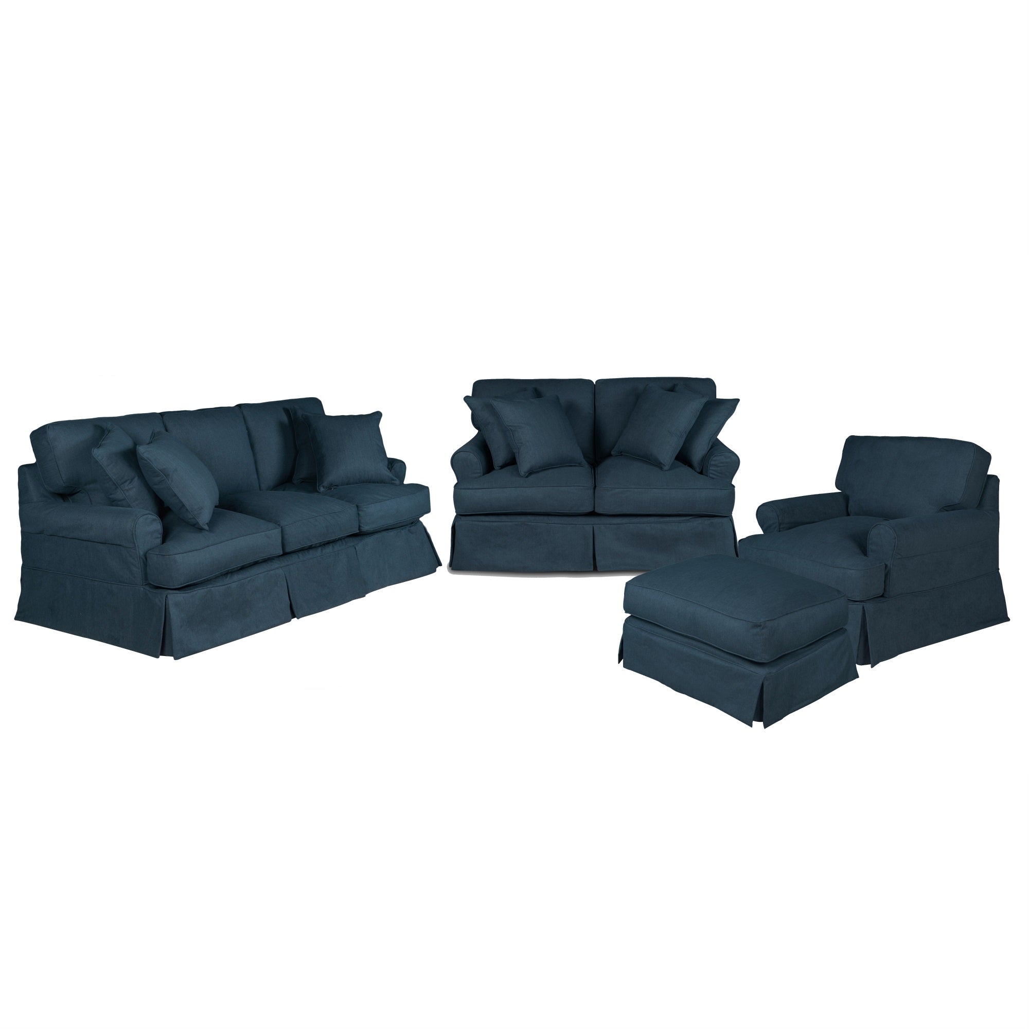 Sunset Trading Horizon 4 Piece Slipcovered Living Room Set | Washable Moisture And Stain Resistant Navy Blue Performance Fabric