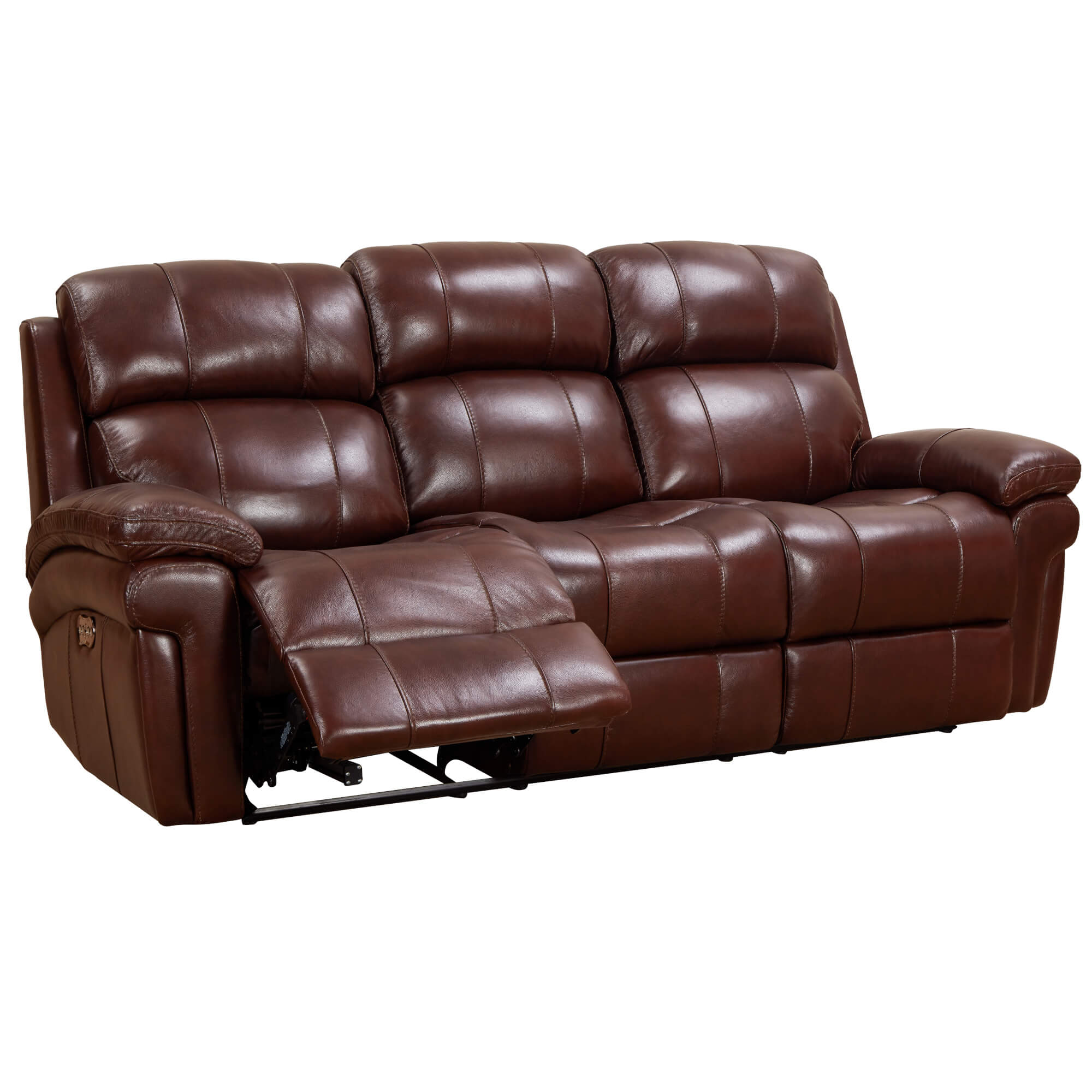 Sunset Trading Luxe Leather Reclining Sofa With Power Headrest - 3 Seater - Dual Recline - Usb Ports - Brown