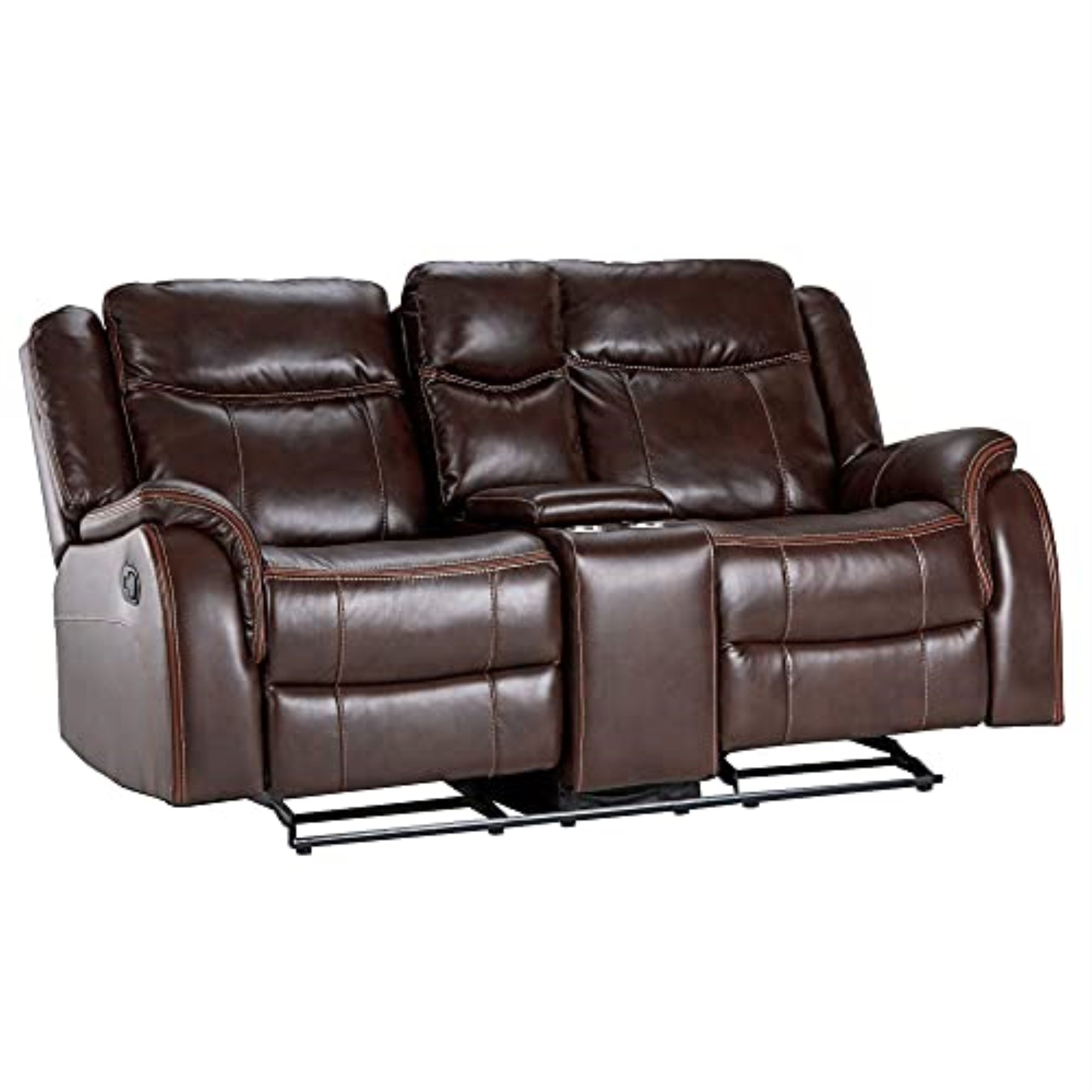 Sunset Trading Avant 76 Wide Dual Reclining Rocking Loveseat With Console | Usb, 2 Outlets, Cupholders | Brown Faux Leather