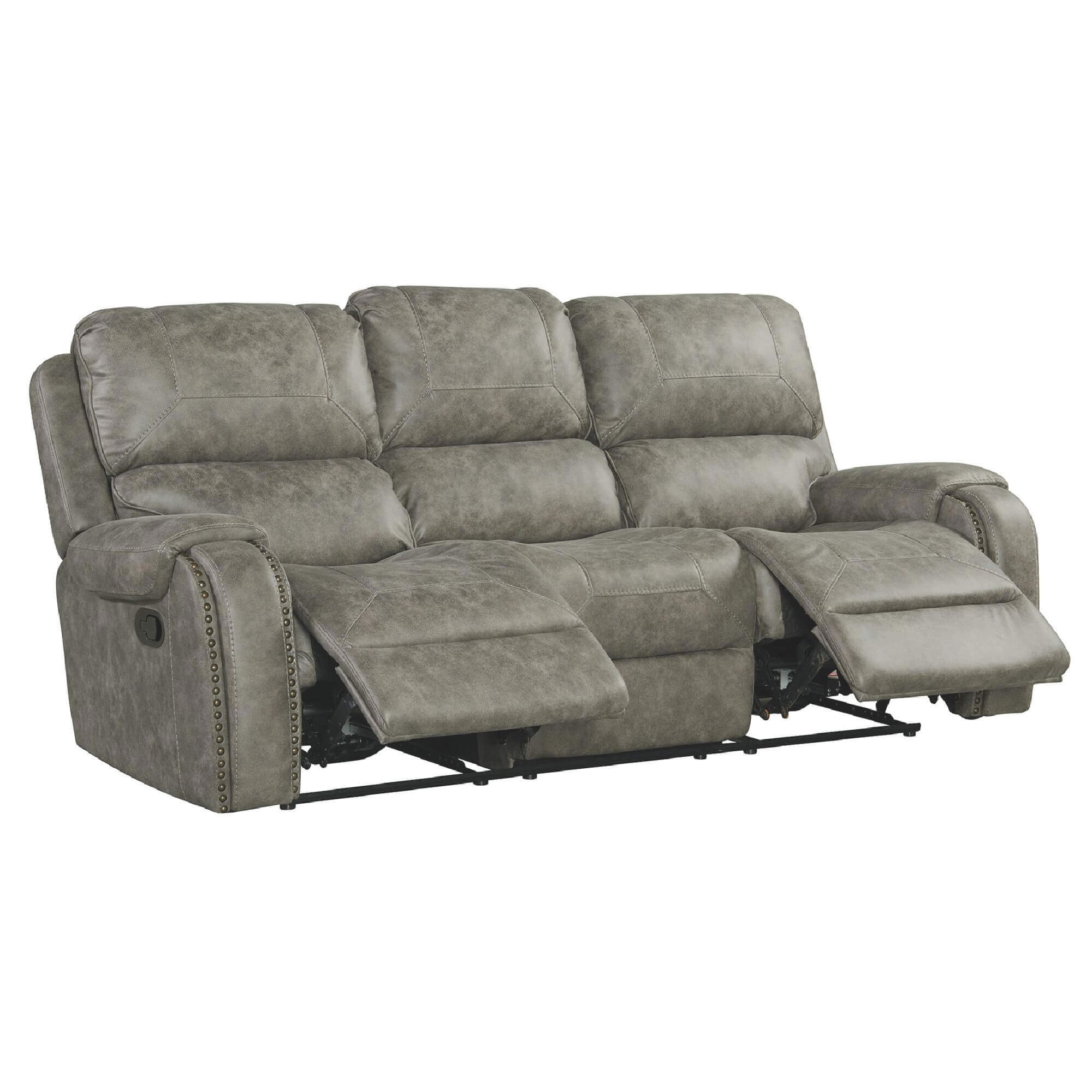 Sunset Trading Calvin 86 Wide Dual Reclining Sofa | Nailheads | Easy To Clean Gray Fabric Couch