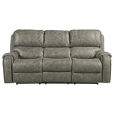 Sunset Trading Calvin 86 Wide Dual Reclining Sofa | Nailheads | Easy To Clean Gray Fabric Couch