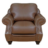 Sunset Trading Charleston 42 Wide Top Grain Leather Armchair | Chestnut Brown Rolled Arm Accent Chair With Nailheads