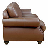 Sunset Trading Charleston 86 Wide Top Grain Leather Sofa | Chestnut Brown 3 Seater Rolled Arm Couch With Nailheads