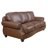 Sunset Trading Charleston 3 Piece Top Grain Leather Living Room Set | Chestnut Brown Rolled Arm Sofa Loveseat And Chair With Nai