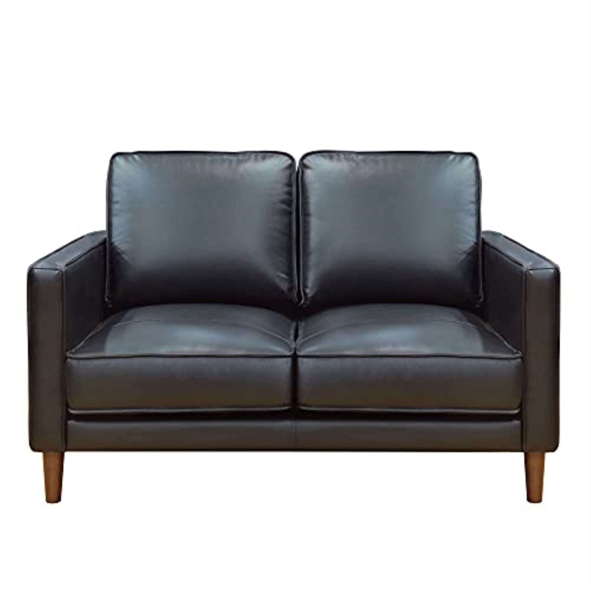 Sunset Trading Prelude 55 Wide Black Top Grain Leather Loveseat | Mid Century Modern Small Couch
