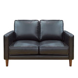 Sunset Trading Prelude 55 Wide Black Top Grain Leather Loveseat | Mid Century Modern Small Couch