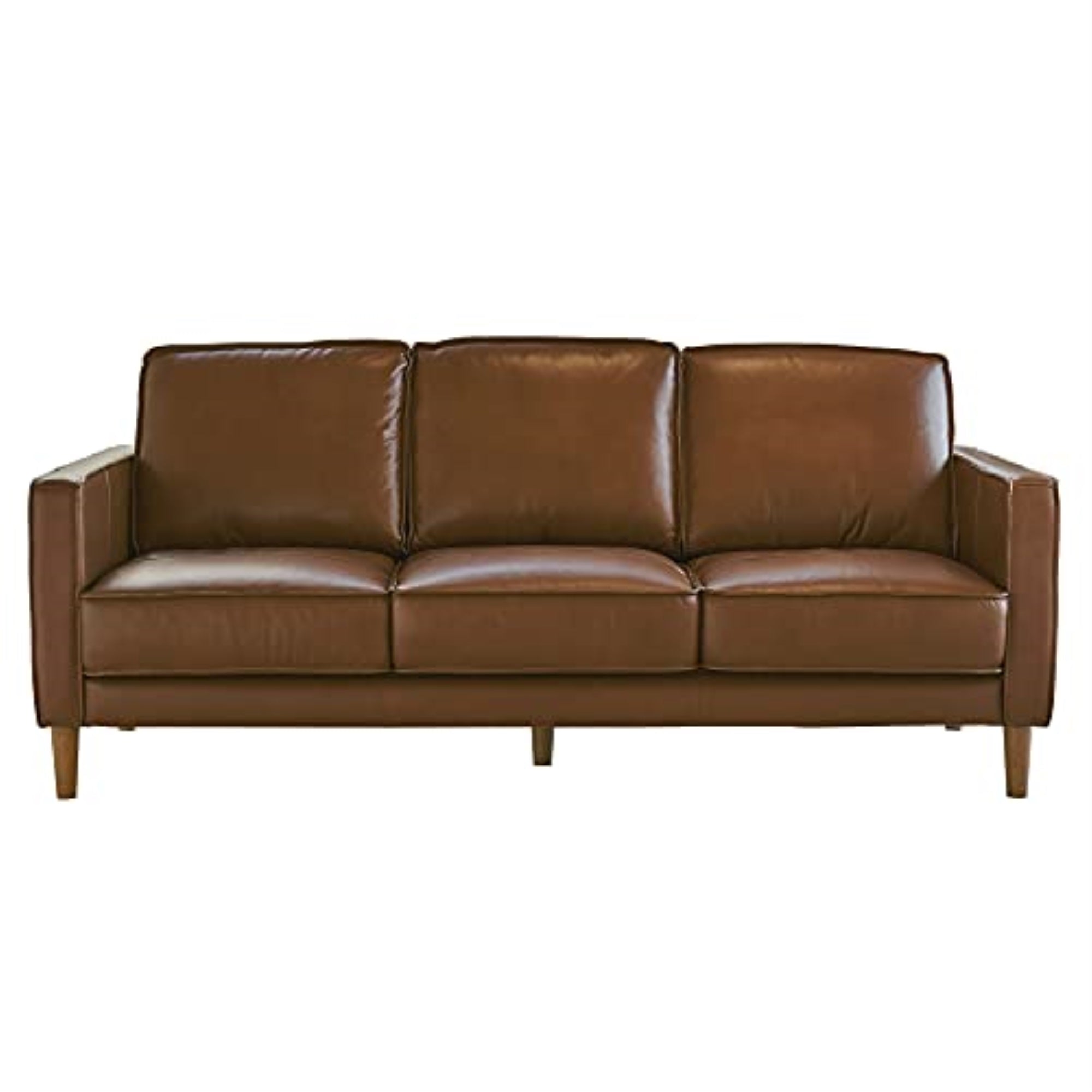 Sunset Trading Prelude 79 Wide Top Grain Leather Sofa | Chestnut Brown | Mid Century Modern 3 Seater Couch