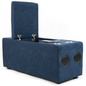 Sunset Trading Pixie Speaker Console | Modular Voice Bluetooth Usb Outlets Storage Cupholders | Navy Fabric