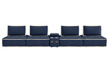 Sunset Trading Pixie 5 Piece Sofa Sectional | Modular Couch | Bluetooth Speaker Console Outlets Usb Storage Cupholders | Navy Bl