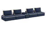 Sunset Trading Pixie 5 Piece Sofa Sectional | Modular Couch | Bluetooth Speaker Console Outlets Usb Storage Cupholders | Navy Bl