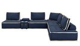Sunset Trading Pixie 6 Piece Sofa Sectional | Modular Couch | Bluetooth Speaker Console Outlets Usb Storage Cupholders | Navy Bl