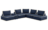 Sunset Trading Pixie 6 Piece Sofa Sectional | Modular Couch | Bluetooth Speaker Console Outlets Usb Storage Cupholders | Navy Bl