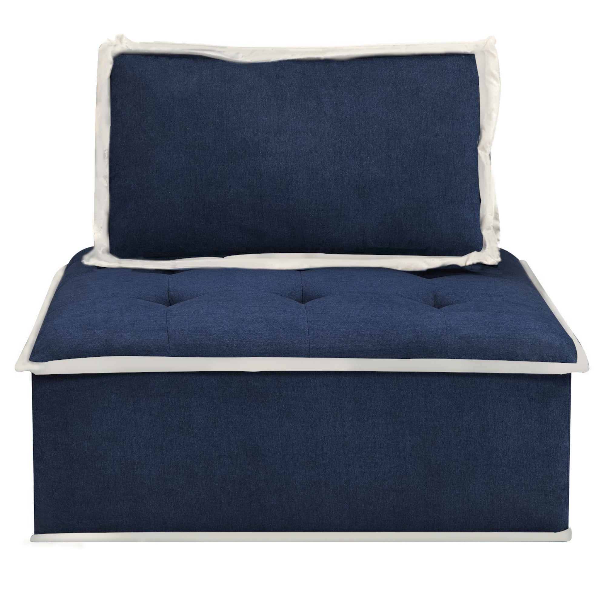 Sunset Trading Pixie Armless Accent Chair | Modular Sectional Seating | Navy Blue And Cream Fabric