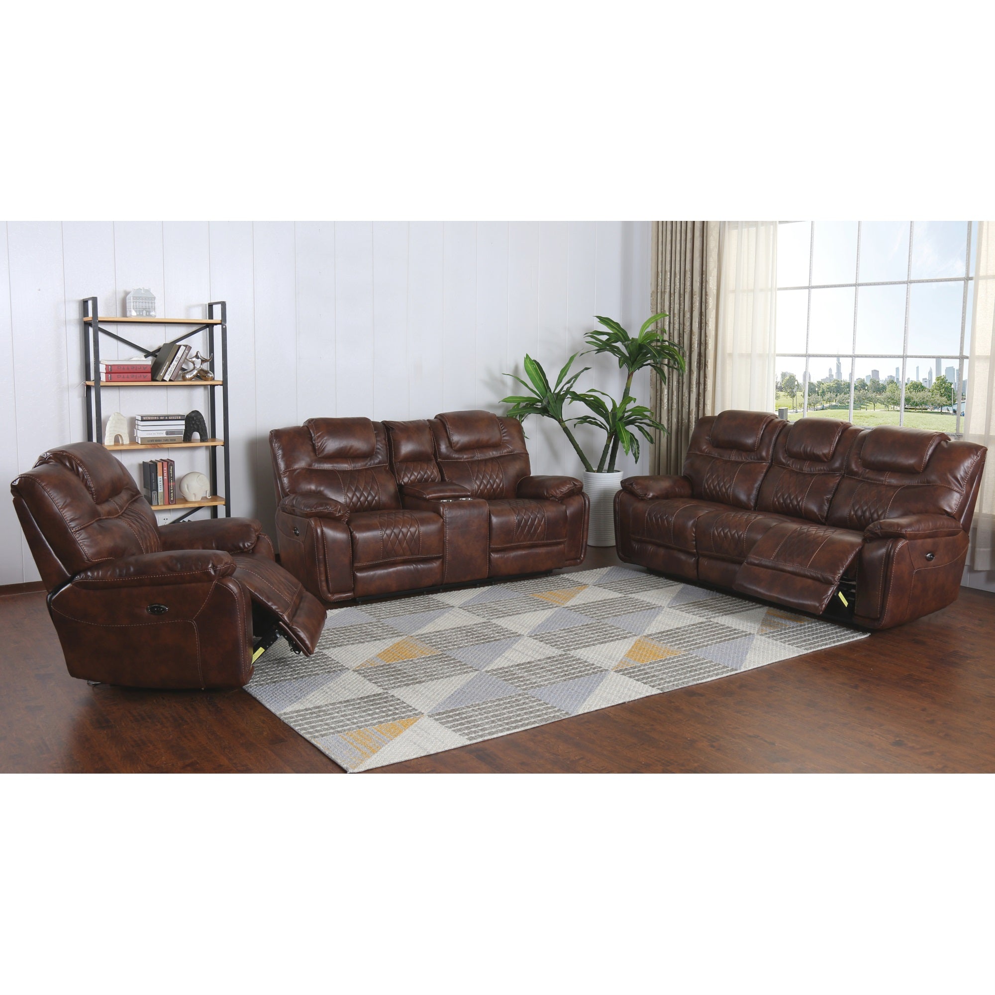Sunset Trading Diamond Power Dual Reclining Sofa |Brown Leather Gel